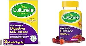 Culturelle Pro Strength Daily Probiotic Capsules, 60 Count Daily Probiotic Gummis für Frauen & Männer, Berry Flavor, 52 Count