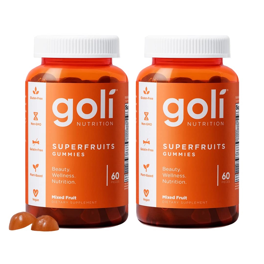 Goli Superfruits Beauty Gummies with Bamboo Silica - Vitamins A, C, E, Zinc - Collagen Support with Superfruit Blend - Vegan, Non-GMO, Gluten-Free, 120 Count (2 Pack)