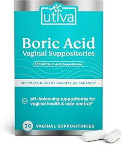 Utiva Boric Acid Suppositories für Damen - pH Balance - Feminine Pflege - 600mg Borsäure auf niedrigeren pH-Wert und Unterstützung Vaginale Gesundheit, BV Behandlung für Frauen, 30 Vaginale Suppositorien