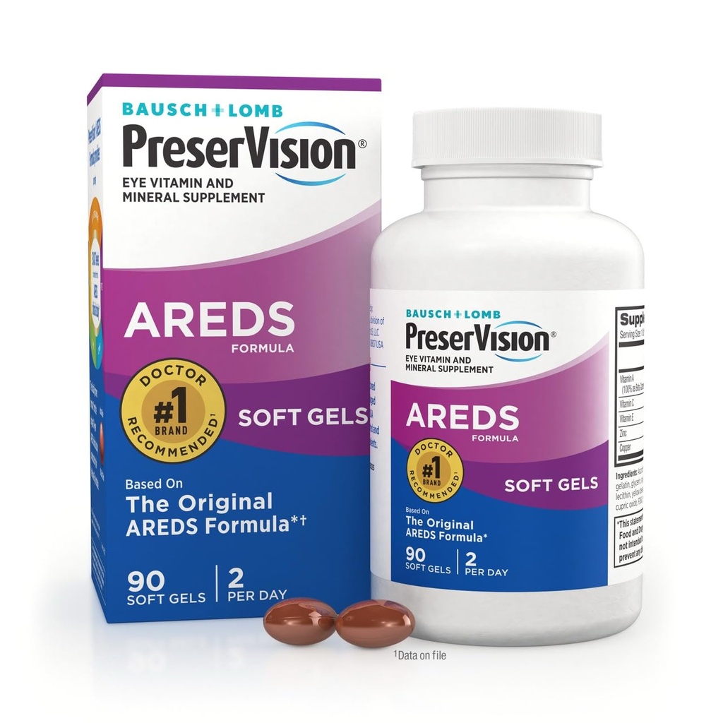 PreserVision AREDS Augen Vitamine, Multivitamin mit Kupfer, Vitamin A, C & E, Zink-Ergänzungen, 90 Softgels