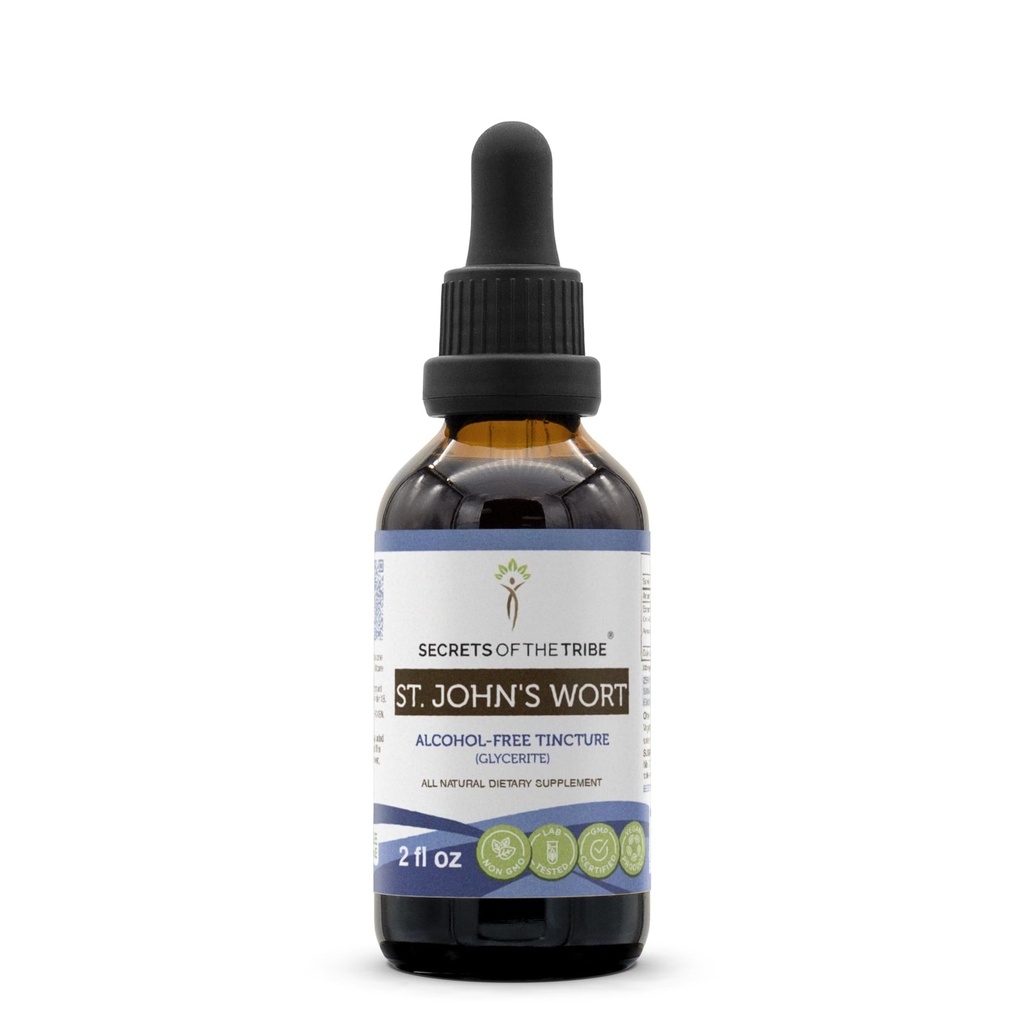 Secrets of the Tribe St. John's Wort Tincture Alcohol-Free Liquid Extract, Saint John's Wort (Hypericum Perforatum) Dried Herb (2 FL OZ)