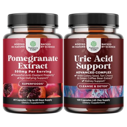 Bundle of Pomegranate Extract Capsules Antioxidant Supplement for Heart Health Joint Support and Green Coffee Bean Extract for Uric Acid Cleanse & Detox with Turmeric, Tart Cherry & Celery Seed
