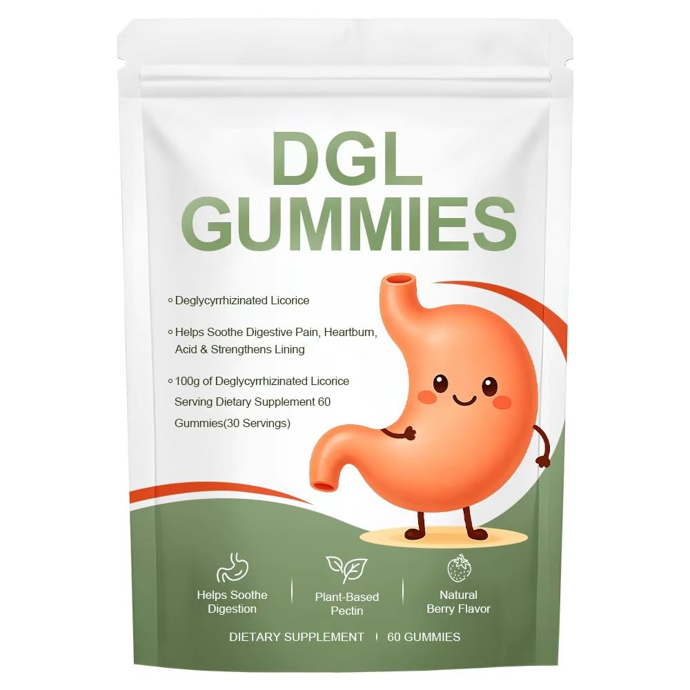 DGL Gummies, DGL Licorice with Licorice Root Extract & Deglycyrrhizinated Licorice, Natural Berry Flavor Gluten Free Chewable Licorice Extract with Digestive Enzymes | 60 Gummies