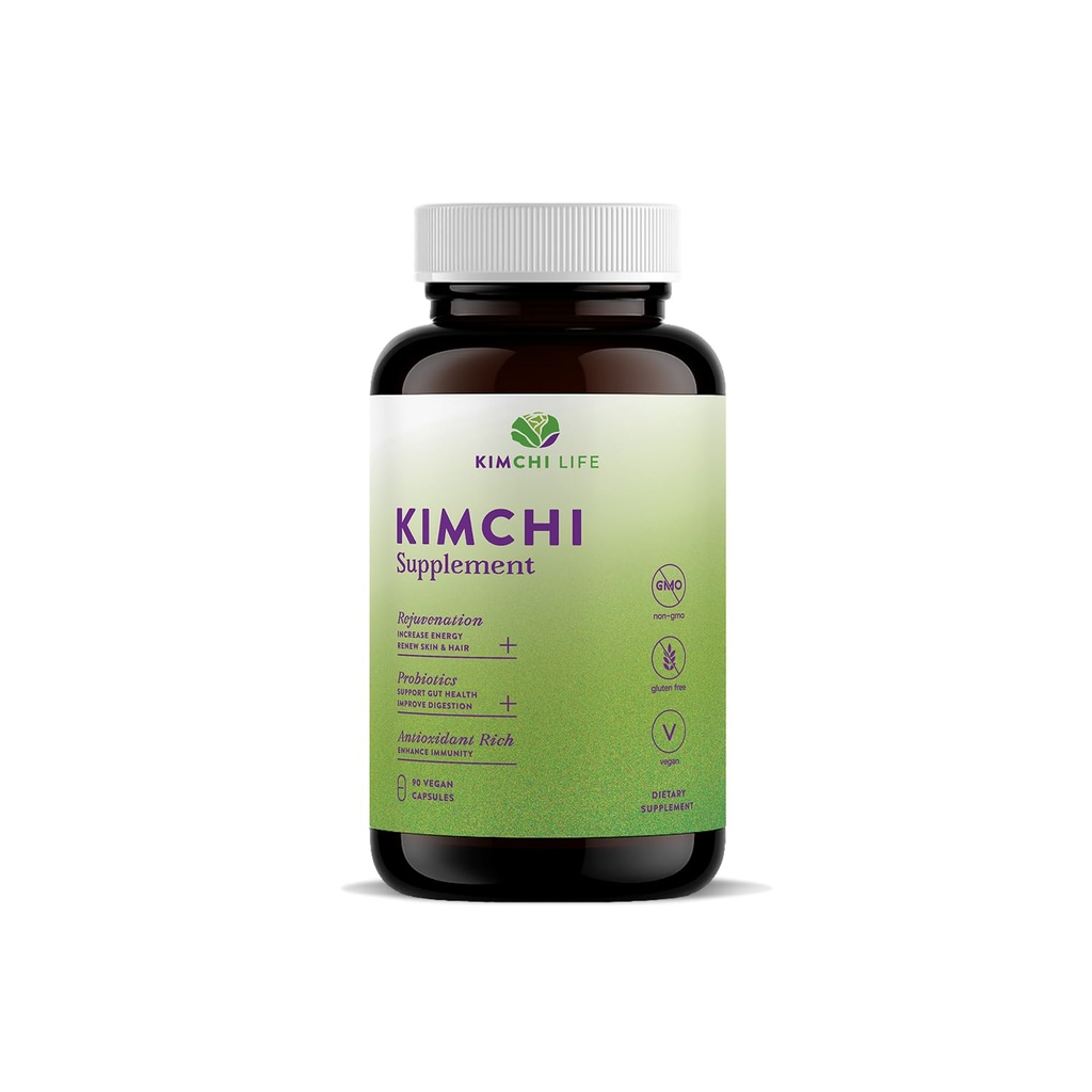 – Daily Capsules of Premium Fermented Kimchi - Vegan & Natural Nutritional Supplement - Probiotics for Gut Health & Immune Support – Enhance Energy, Focus, Skin and Hair Health