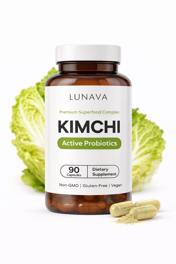 Kimchi Capsules with Prebiotics & Probiotics, Fermented Kimchi Superfood Supplement, Gut Health Supplements, One Complete Formula for Digestive and Immune Support, 90 Vegan Capsules