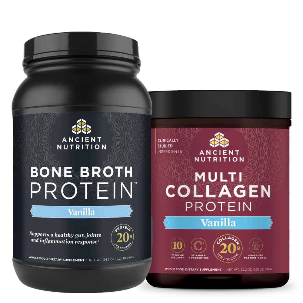 Antike Ernährung Knochen Broth Protein Pulver, Vanille, 40 Servierungen + Multi Collagen Protein Pulver, Vanille, 60 Servierungen