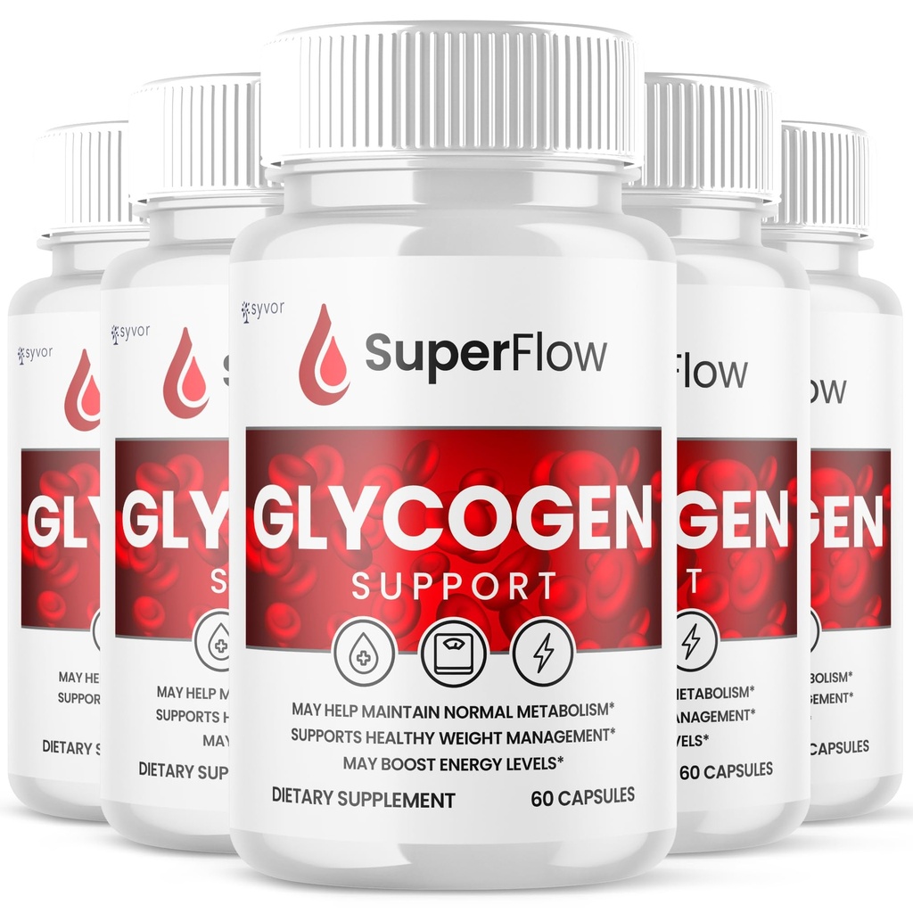 (5 Pack) Super Flow Glycogen Support, Official SuperFlow Advanced Formula Glyco Optimizer Capsules, All Natural Super Flow Pills, Daily Wellness Supplement to Support Healthy Balance (300 Capsules)