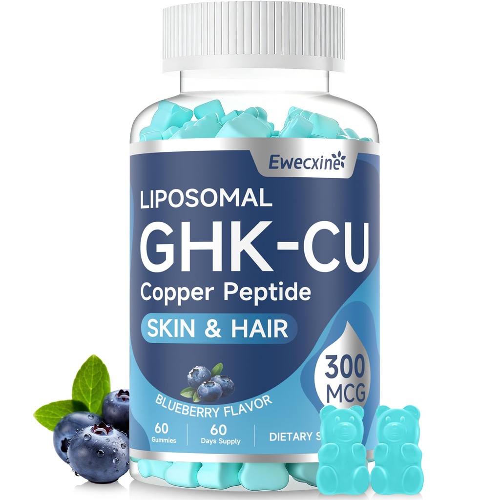 GHK-Cu Copper Peptide Gummies Supplement, 300 mcg per Serving, Liposomal Formula, 60 Vegan Gummies – Beauty Support Matrix with Biotin, Phytoceramides & Herbal Blend