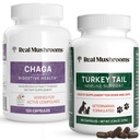 Echte Pilze Chaga für Menschen (120ct) & Türkei-Tail für Haustiere (90ct) - Bundle für Verdauungs-Gesundheit und Immunität - Vegan, Non-GMO, Grain-Free, Gluten-freie Pilz-Extrakt-Kapseln