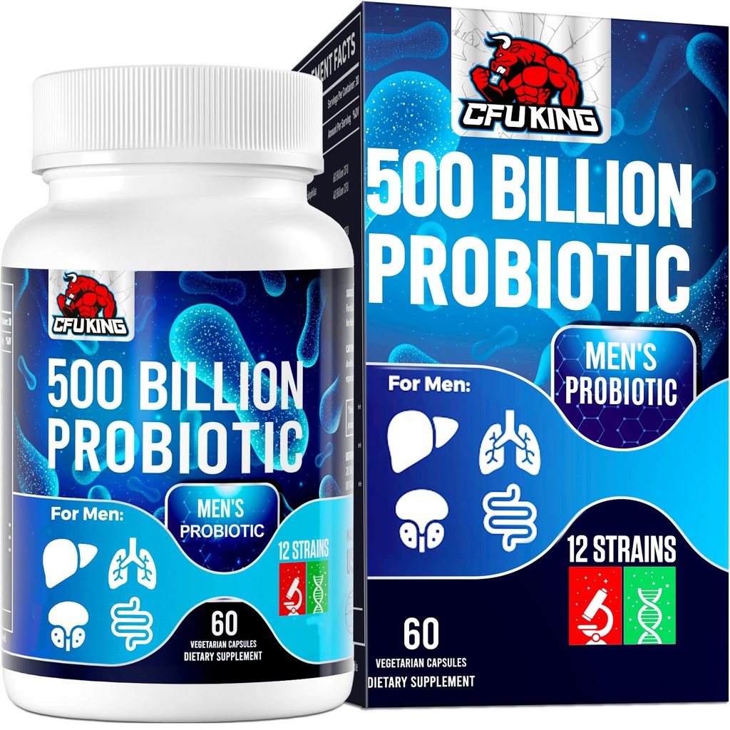 Probiotics for Men, 500 Billion CFU & 12 Mens Probiotic for Digestive Health + 4 Organic Prebiotic Fiber, for Digestive, Gut, Immune Health, Bloating, Gas, Energy Support, Shelf Stable - 60 Kapseln