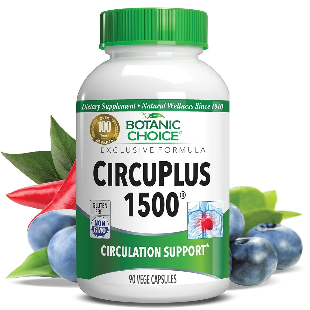 Botanische Wahl CircuPlus 1500 - Herz-Gesundheit & Zirkulation und Vein-Supplement - Vitamin B1, Cayenne Pepper, Hawthorn, Ginkgo Biloba für Erwachsene Männer & Frauen (90 Kapseln)