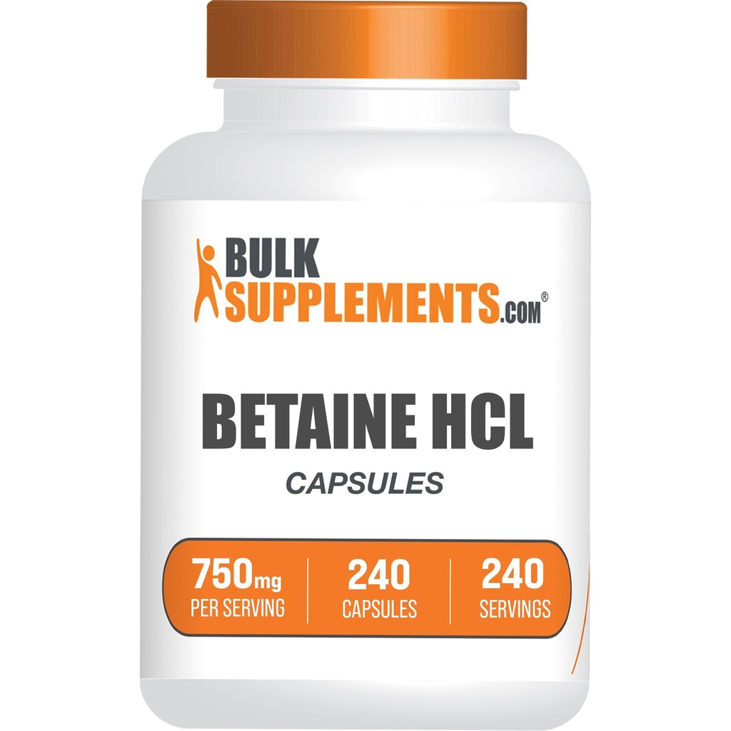 BulkSupplements.com Betaine HCl Kapseln - Betaine Hydrochlorid Ergänzung für Verdauungsunterstützung, Betaine HCl 750mg - Glutenfrei, 1 Kapsel pro Servierung, 240 Kapseln (Pack von 1)