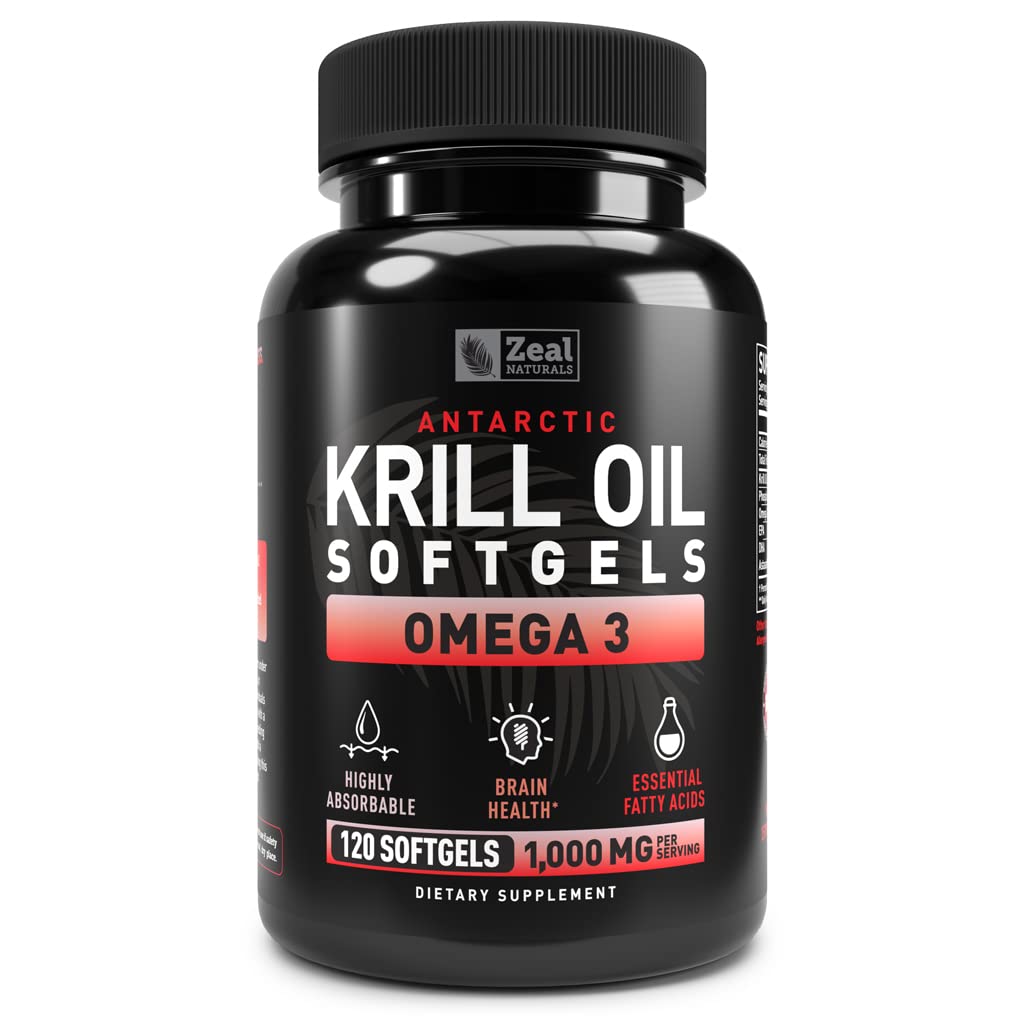 Antarktis Krillöl 1000mg (120 Softgels) Omega 3 Fischölergänzung mit EPA, DHA & Astaxanthin - für Gelenk, Gehirn und, Herzunterstützung für Männer und Frauen