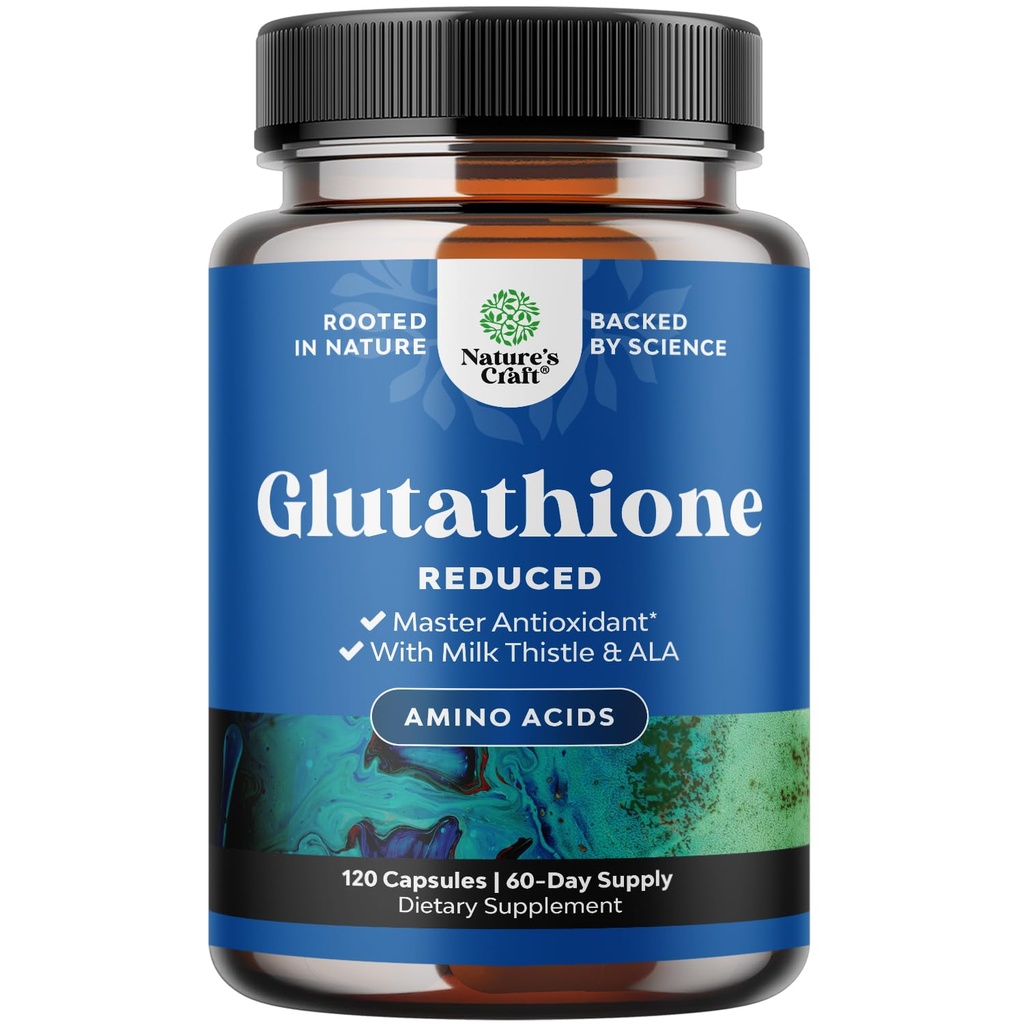 Reduced Glutathione Supplement with Milk Thistle - 1000mg per Serving Pure L Glutathione with Alpha Lipoic Acid & Milk Thistle Silymarin for Skin Radiance, Liver Support & Immune Support - 120 Count