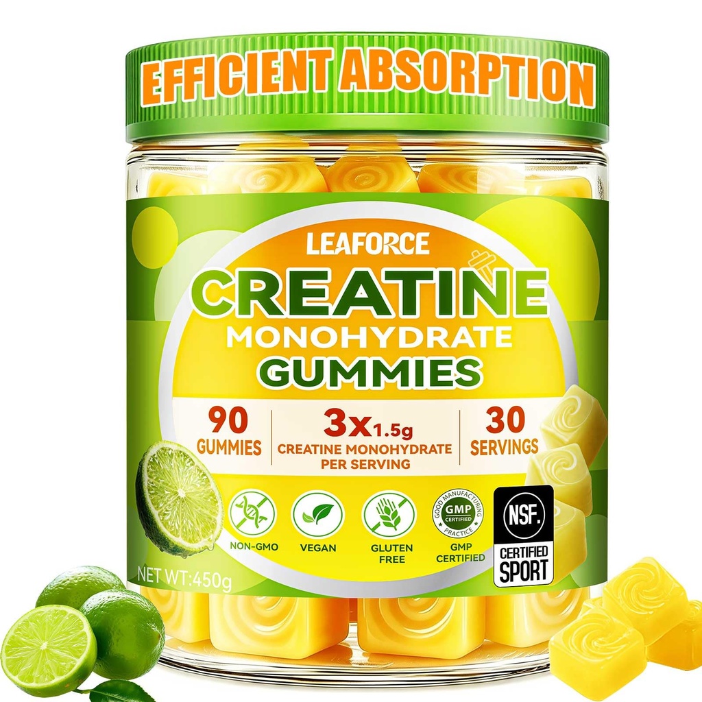 Creatine Monohydrate Gummies for Men & Women, 4.5g Creatine Monohydrate per Serving – Easy Daily Creatine Supplement for Workout & Fitness Support, Vegan, Lemon Flavor, 90 Gummies