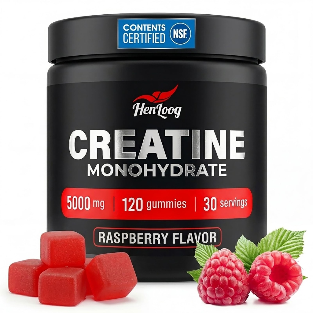 Creatine Monohydrate Gummies for Women & Men, 5000mg per Serving - Sugar Free Vegan Pre-Workout Gummies for Muscle Strength & Recovery, 120 Count, Raspberry Flavor