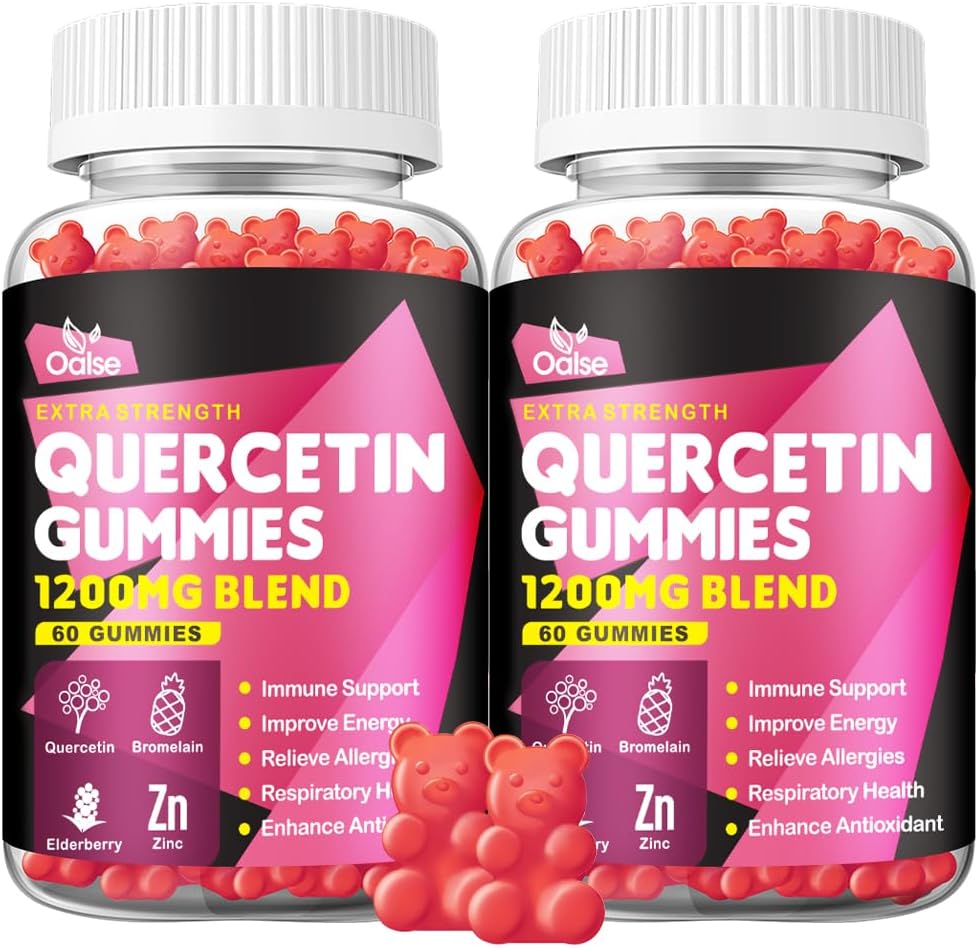 Quercetin Gummies - Quercetin with Vitamin C and Zinc + Bromelain + Elderberry + Vitamin D3-1200mg Quercetin Supplements for Kids and Adults Immunity & Allergy Support (2 Pack)