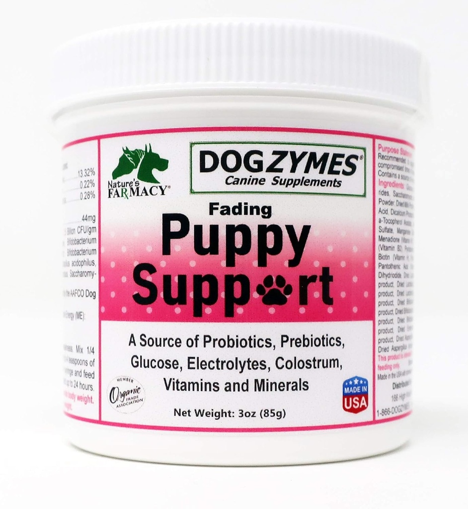 Dogzymes Fading Welpen unterstützen Probiotika Präbiotika Enzyme Glucose Elektrolyte Vitamine Mineralstoffe Mix 1 bis 16 mit Wasser (3 Unze)