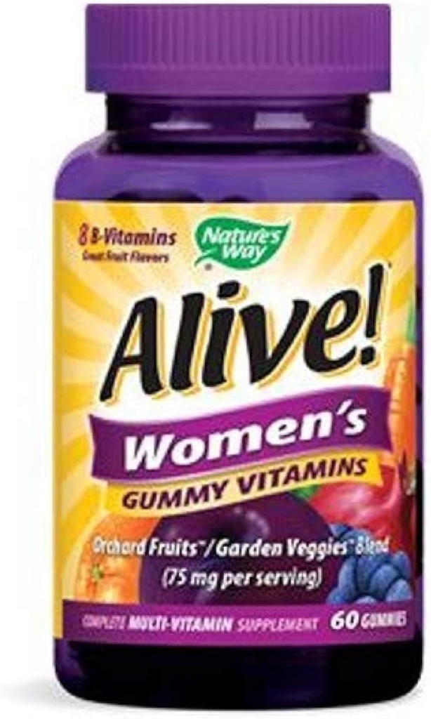 Nature's Way Alive! Frauen Gummy Multivitamin, 16 Vitamine & Minerals, Energie Metabolismus*, Haar Haut & Nägel*, Vegetarisch, Mischbeeren gefickt, 60 Gummi (Packaging Mai Vary)