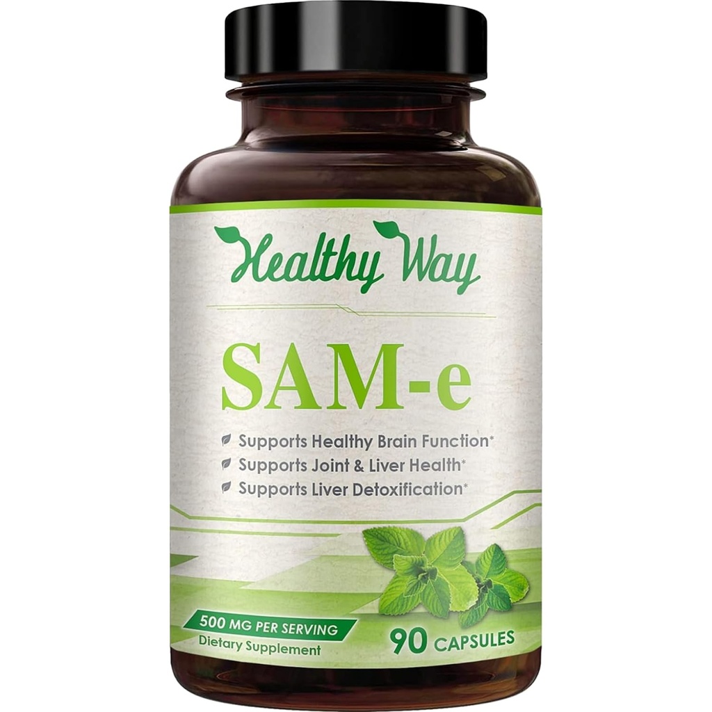 Healthy Way 500mg SAM-e Supplement - High Strength 500mg S-Adenosyl-L-Methionin Kapseln für Joint Brain Liver und Mood Unterstützung - Non-GMO Hohe Absorption Gleiche Ergänzung (90 Servierungen)