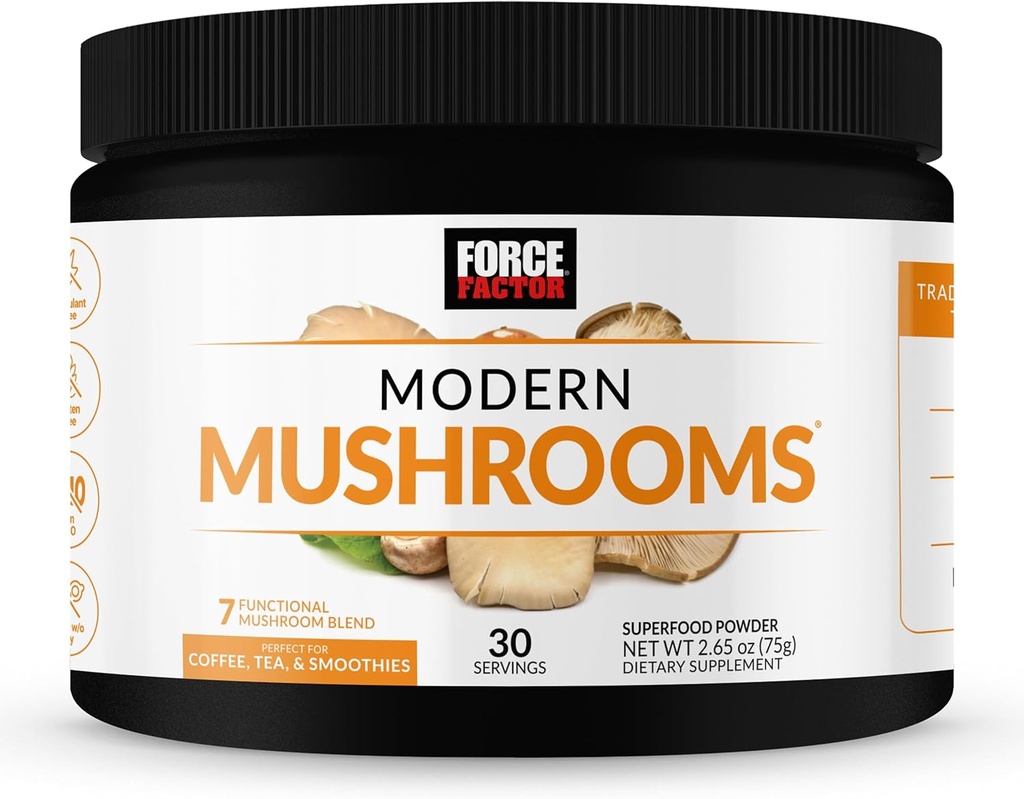 Kraftfaktor Moderne Pilze Pulver, Pilzergänzung zur Unterstützung von Energie, Fokus, Immunität, & Verdauung mit Cordyceps, Türkei Tail, Chaga, Reishi, Lion’s Mane, Shiitake, Unflavored, 30 Portionen