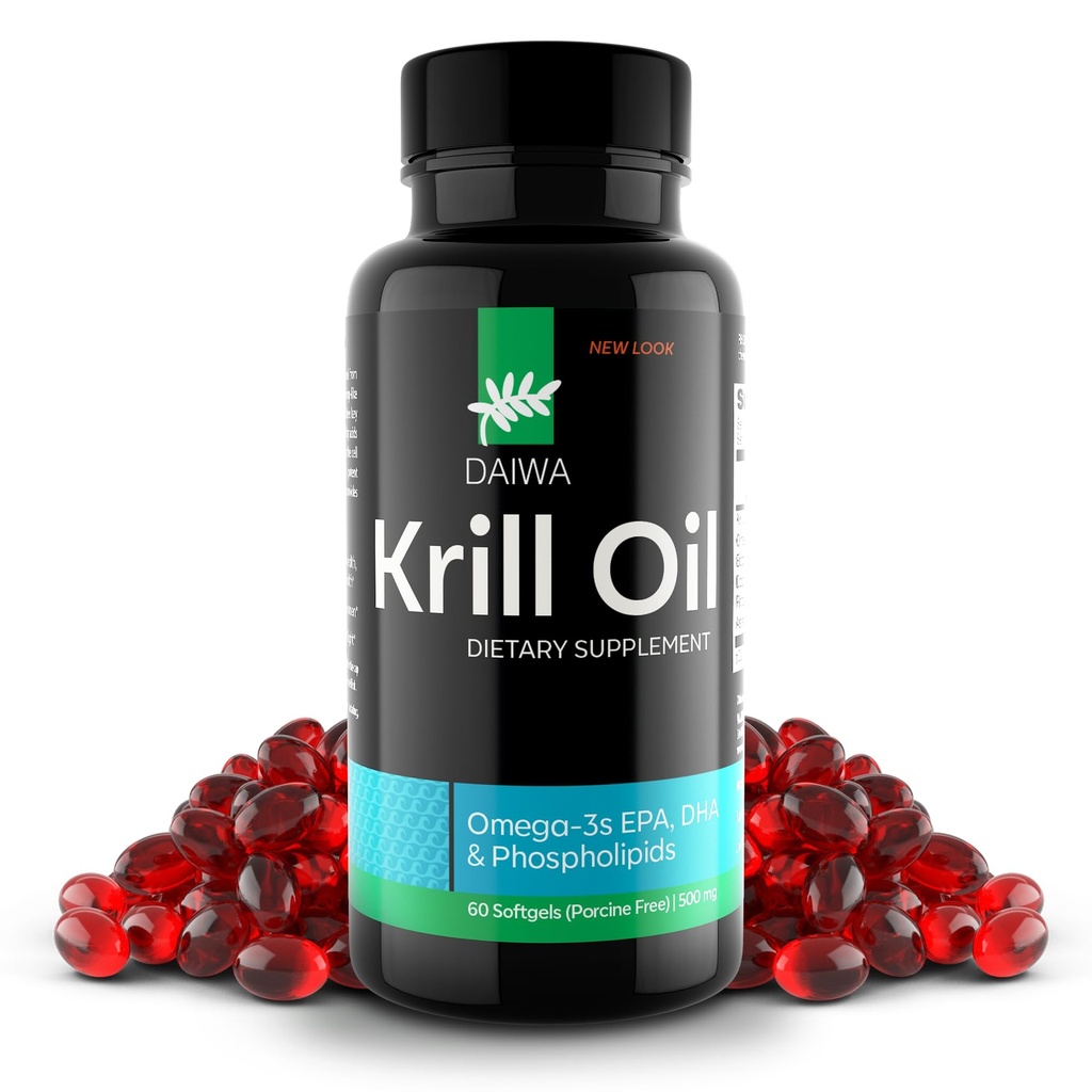 Daiwa Krill Oil 1000mg Softgels - EPA DHA Omega 3 Antarktis Krill Oil Supplement mit Astaxanthin - Natürliche Lösung für Gelenk, Gehirnunterstützung und Herzgesundheit - 60/ct