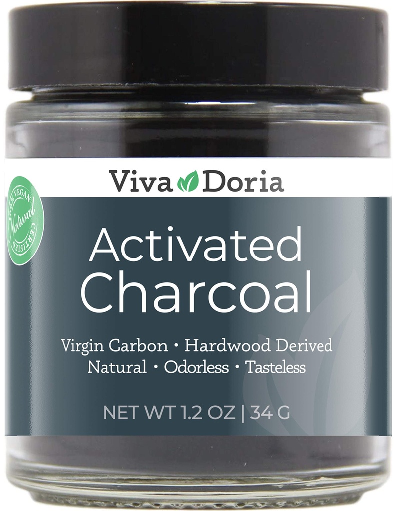Viva Doria Aktiviertes Charcoal Pulver, Holz abgeleitet, Lebensmittel Grad, 1.2 Oz Glas Jar