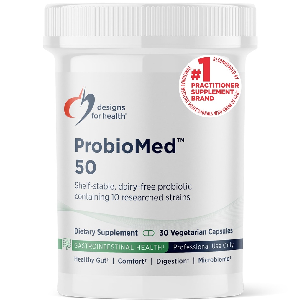 Designs for Health ProbioMed 50 - Probiotics for Digestive Health - 10 Strains mit Lactobacillus acidophilus Probiotic + Lactobacillus rhamnosus - Gut Health + Immununterstützungsergänzung (30 Caps)