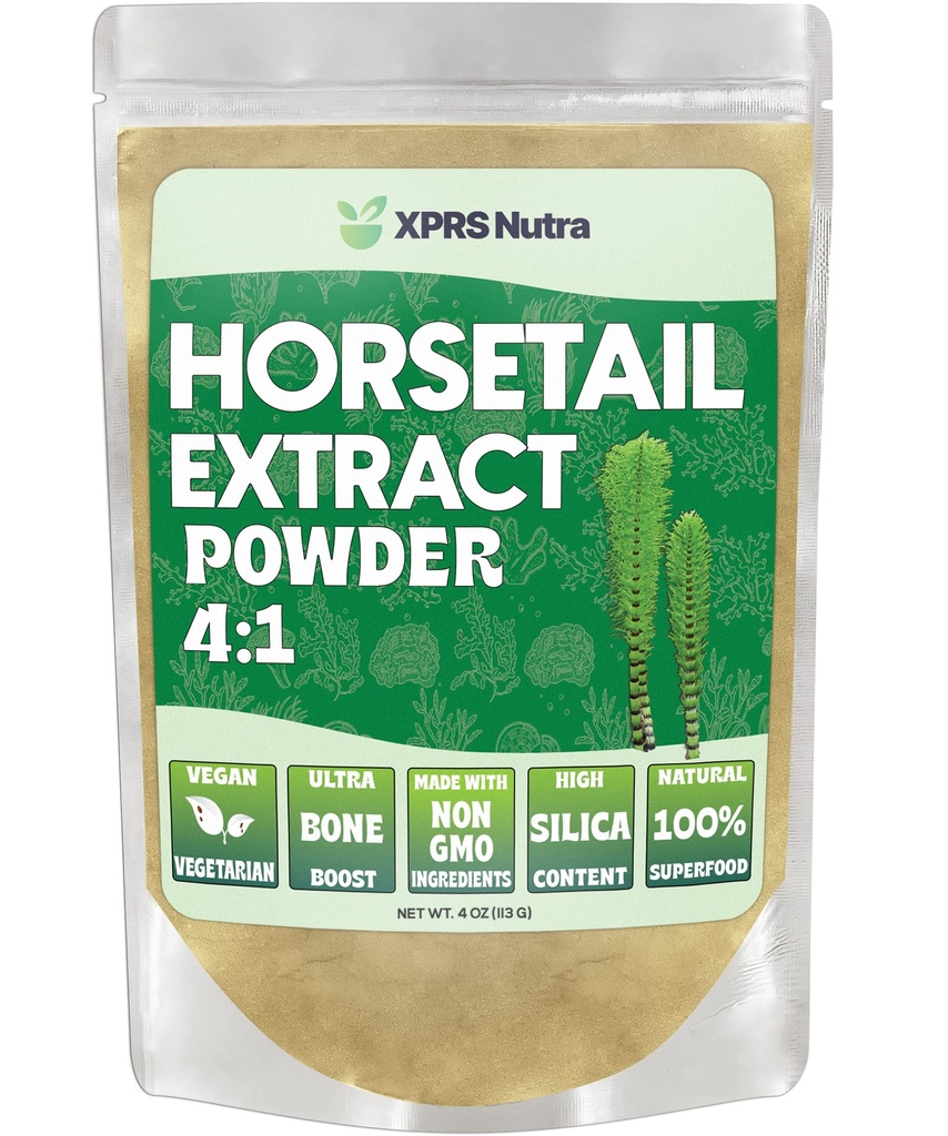 XPRS Nutra Pferdeschwanz-Extrakt Pulver für Haare, Nägel und Knochen - High Potency Horsetail Root Powder - High Silica Content für maximale Ergebnisse - Vegan Friendly Horstail Extract (4 oz)