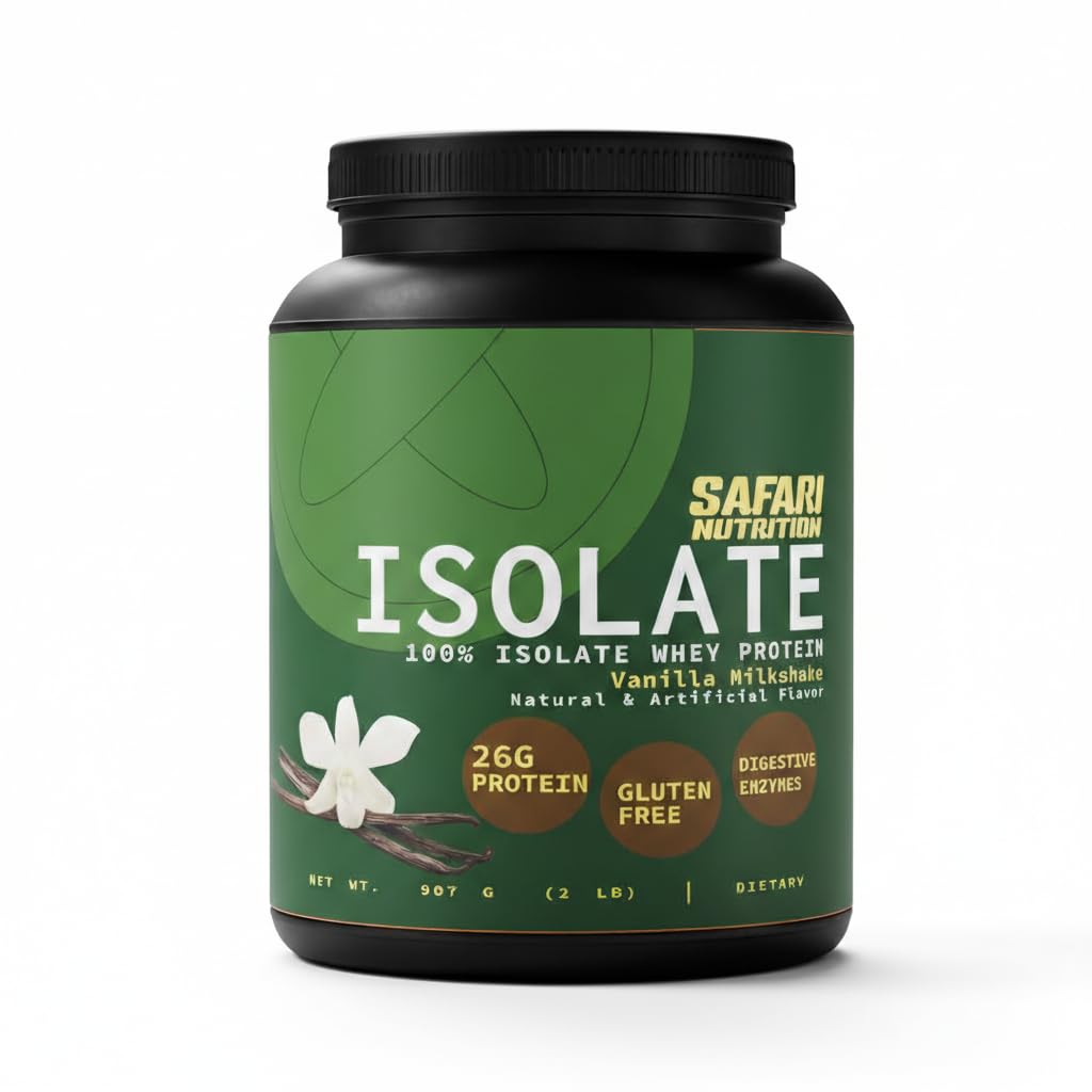 Safari Nu 100% Isolate Premium Protein Powder, Vanilla - 2 LB Tub, 26G of Protein - Whey Protein Isolate Blend - 12g BCAAs per 2 Scoops - Trusted by Ethiopian Gold Medalist