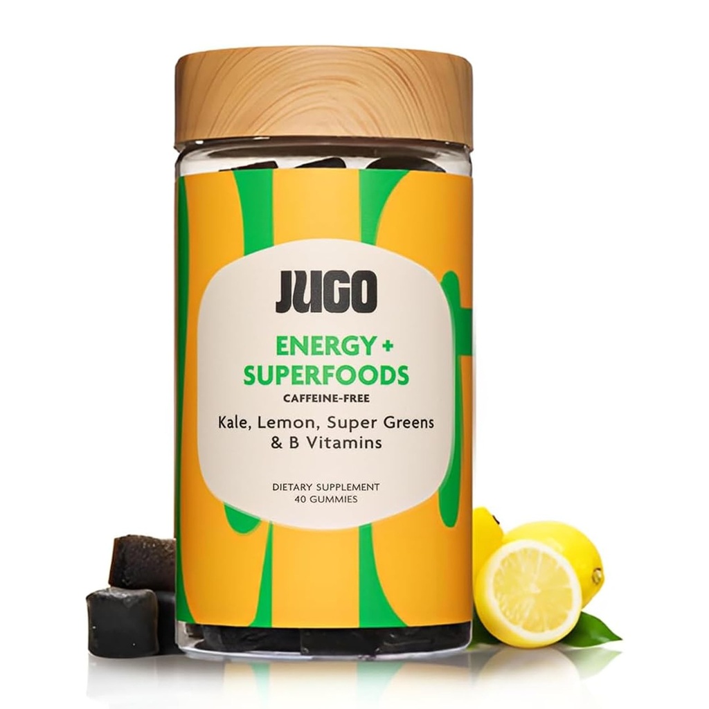 JUGO Energy + SUPERFOODS | Vitamin B12 Gummi mit Kale & Super Greens | 40 Count Caffeine-Free Energy Gummies | Plant-Based, Gelatin-Free, Non-GMO, Made in USA