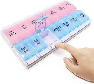 MOLN HYMY Wöchentliche Pillen Boxen und Organizer 2 Mal am Tag, 7 Tage PM Pille Fall Zwei Woche, 14 große Komponenten Pillenspender halten Medikamente, Vitamine (Pink + Blau)