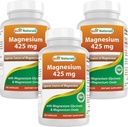 Best Naturals Magnesium 425 mg 180 Veggie Kapseln - Hohe Absorption Magnesium Glycinat & Magnesiumoxid Chelat, Non-GMO, Gluten Free Muscle Relax (180 Count (Pack von 3))