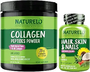 NATURELO Haar, Haut und Nägel Multivitamin, 60 Count Collagen Peptidpulver, 45 Servierungen