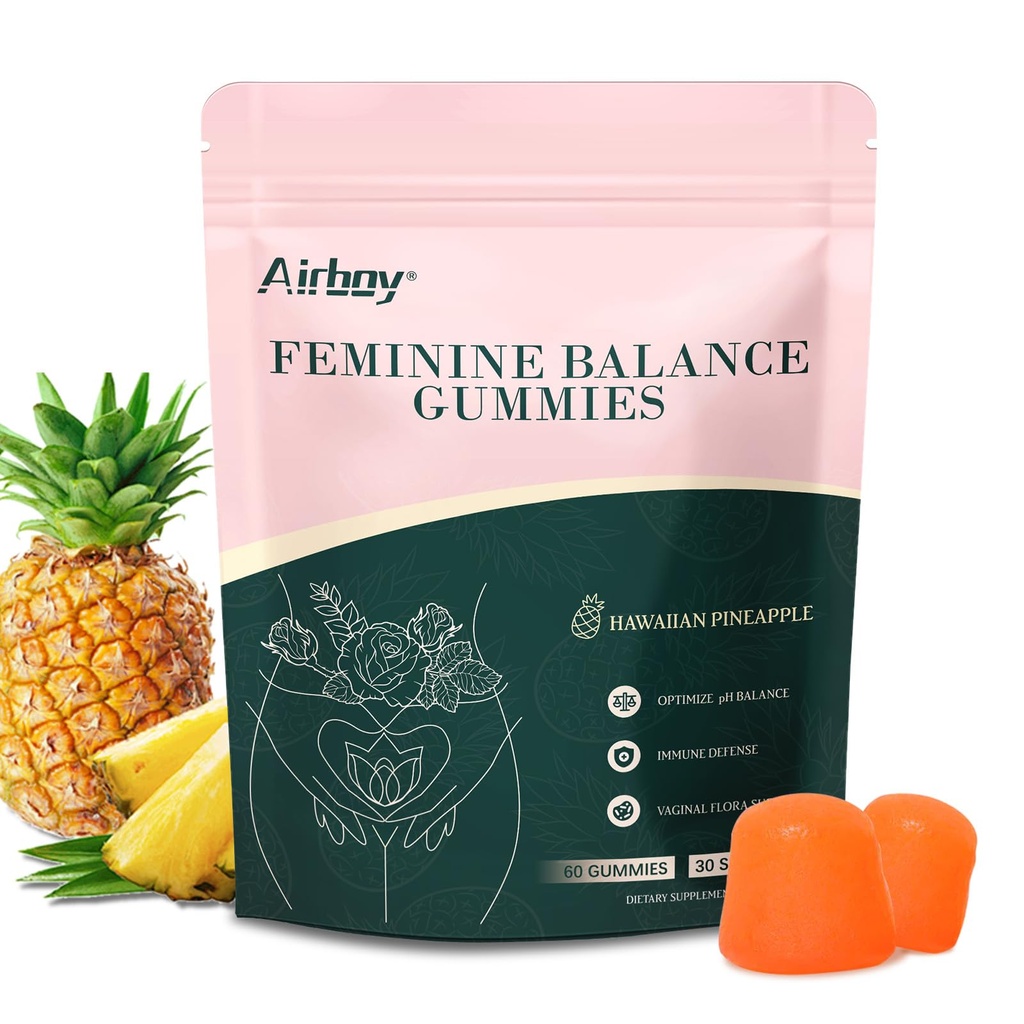 Airboy Feminine Balance Gummies - Ananasgummis für Damen PH - Vaginal Probiotics Gummy - Immununterstützung, Vaginal Flora Balance - 60 Gummies