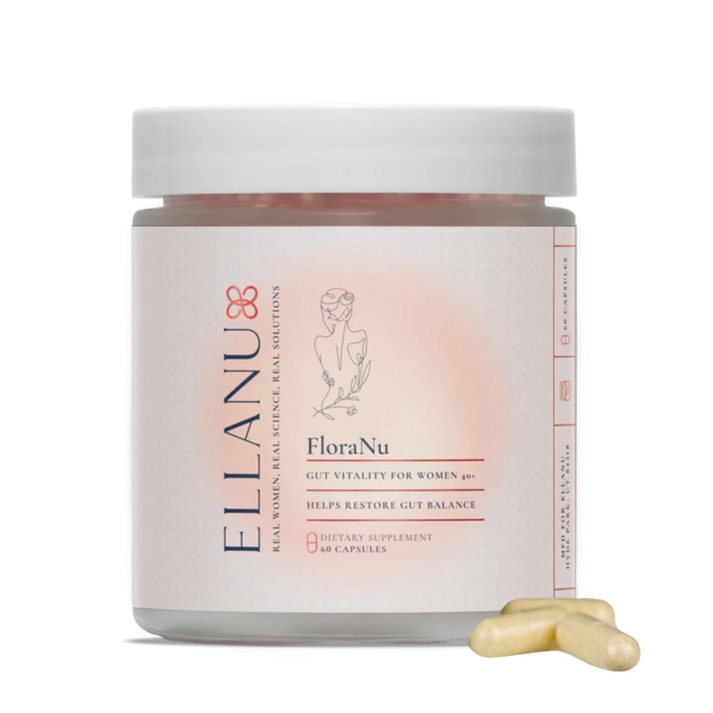 ELLANU FloraNu | Gut Health Support for Women 40+ | Supports Digestive Comfort, Immune Health, & Nutrient Absorption | 60 Vegan Capsules for Midlife Wellness | Dietary Supplement for Daily Use