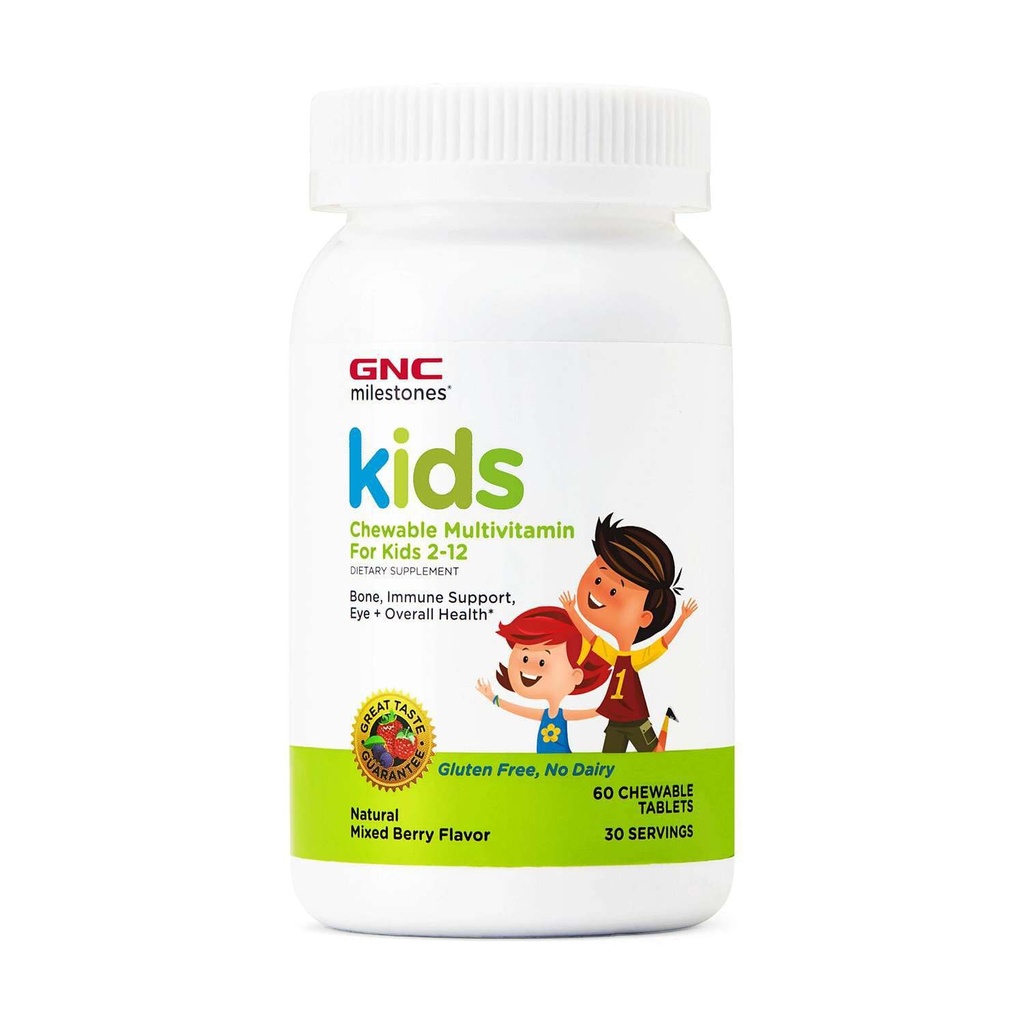 GNC Milestones Kids Chewable Multivitamin for Kids 2-12, 60 Chewable Tablets, Supports Bones, Immune System, Eyes and Overall Health