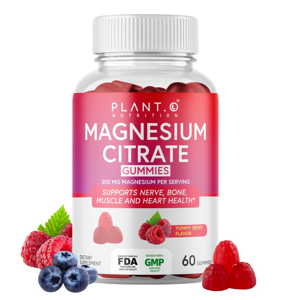 Calm Magnesium Gummies 300 mg per Serving of Magnesium Citrate | Relaxation, Muscle, Bone, & Energy Support | Raspberry Flavor | 60 Chewable Magnesium