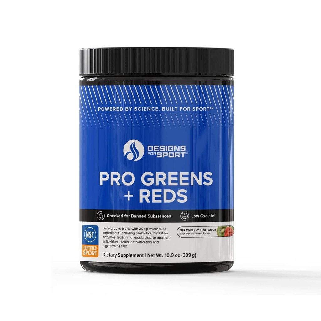 Designs for Sport Pro Greens & Reds - Daily Superfood Blend with Powerhouse Ingredients - Digestive Enzymes & Probiotics to Support Antioxidant Status - Strawberry Kiwi, 30 Servings
