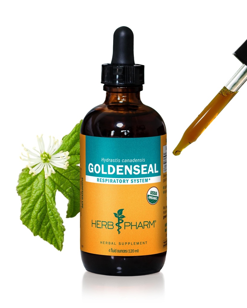 Herb Pharm Certified Organic Goldenseal Liquid Extract for Respiratory System Support - 4 Unze