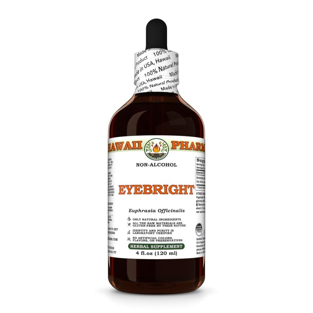 Eyebright Herb (Euphrasia Officinalis) Dry Herb Glycerite, Made in Hawaii, All Natural, Vegan, Lab Tested Alcohol-Free Liquid Extract - 4 fl.oz