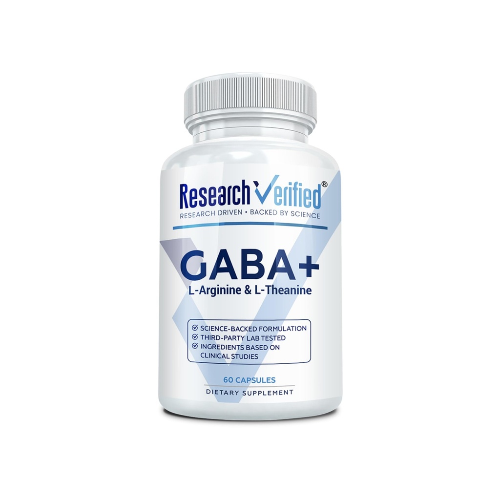 Research Verified GABA+ - Relaxation, Mood, Sleep - 600mg GABA, L-Arginine, L-Theanine, P5P, BioPerine - 60 Vegan Capsules - Pack of 1