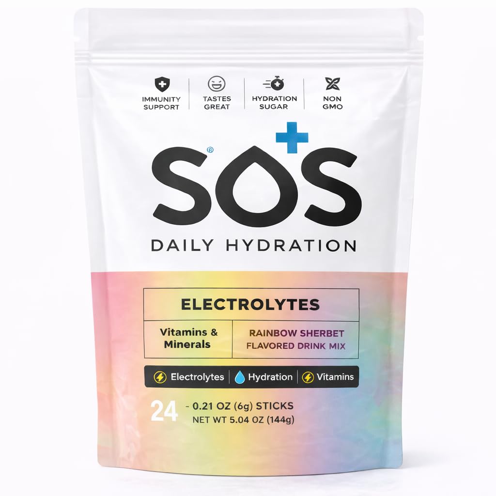 SOS Hydration Electrolyte Powder Drink Mix | Low Sugar | Rapid Rehydration | Keto Friendly | Rainbow Sherbet