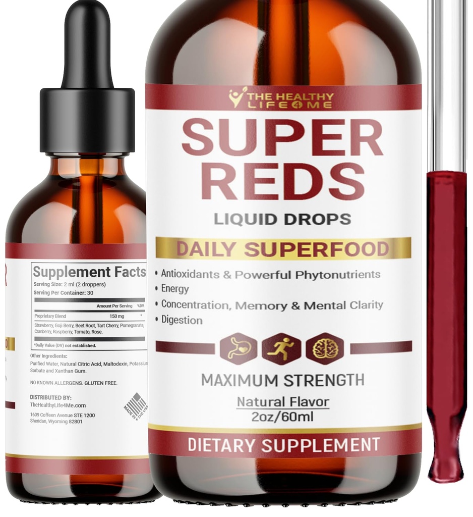 Liquid Super Reds Phytonutrient Superfood Drops | Phytonutrient Blend mit Polyphenolen | Antioxidantien & More | Great Taste 2oz - 30 Day Supply
