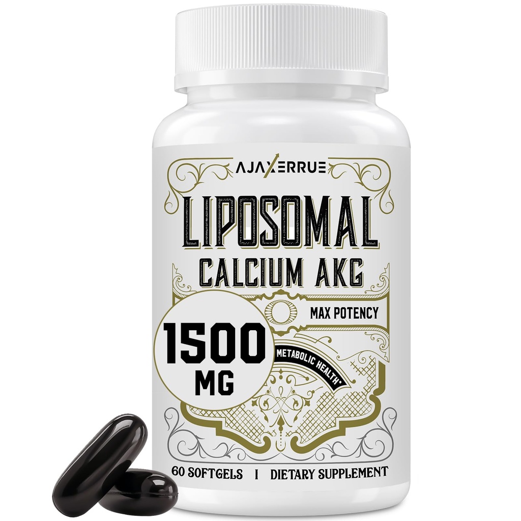 Liposomale Kalzium AKG-Ergänzung 1500 MG (Alpha-Ketoglutarische Säure), Hohe Absorption, Effektiver als AAKG, Ca AKG für Langlebigkeit, Alter Defense, Cellular Energy, Metabolic Function, 60 Softgels