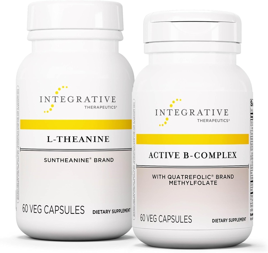 Integrative Therapie Bundle mit aktivem B-Komplex, 60 Kapseln & L-Theanin, 60 Kapseln - Aktives B-Komplex zur Unterstützung von Energiemetabolismus mit 8 B-Vitaminen* - L-Theanine zur Unterstützung eines entspannten Staates*