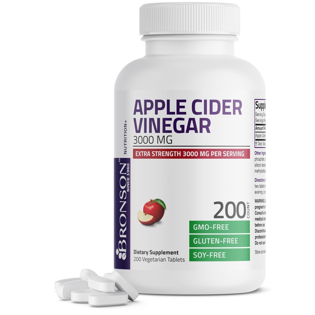 Bronson Apple Cider Essig 3000 MG pro Portion Extra Strength - Non-GMO, 200 vegetarische Tabletten