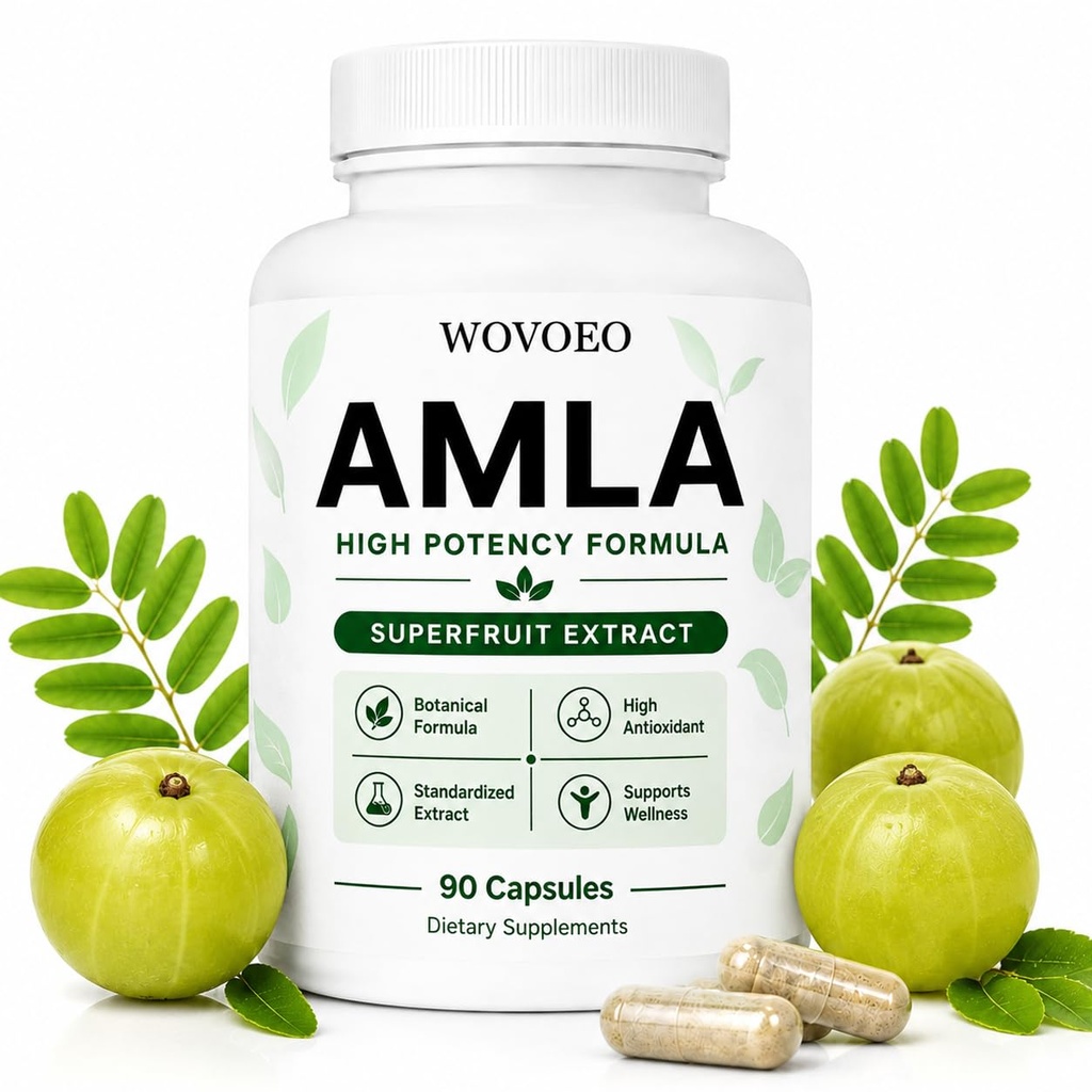 Amla Capsules, Organic Amla Extract Supplement, High Potency Amla Superfruit Extract with Indian Gooseberry, Natural Daily Wellness Support, 90 Vegan Capsules (1)