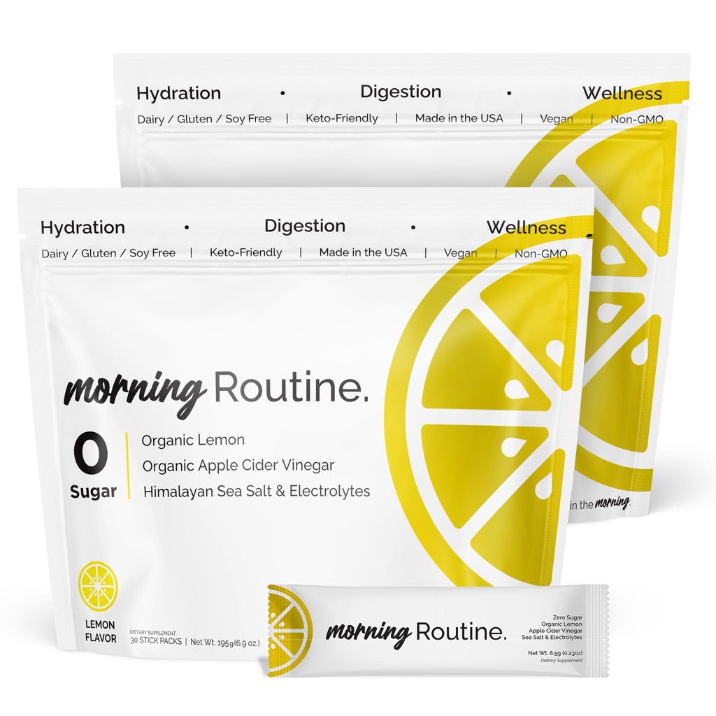 ROUTINE Morning Daily Hydration | Electrolyte Powder Packets | Lemon, Apple Cider Vinegar & Sea Salt Drink Mix | Sugar-Free, Keto & Paleo-Friendly | 3rd-Party Tested Electrolyte Drink Mix, 60 Sticks