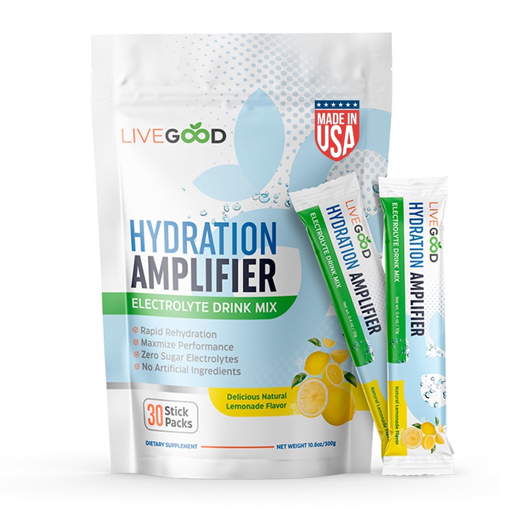 LIVEGOOD Hydration Amplifier Lemonade, Electrolyte Powder with Minerals for Hydration, Energy, Mental Focus and Muscle Support, Oral Rehydration Therapy Drink Mix for Daily Performance (Stick Packs)